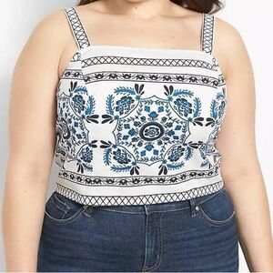 Lane Bryant NWT Plus Size 26/28 Blue White Floral Crop Top: 3184